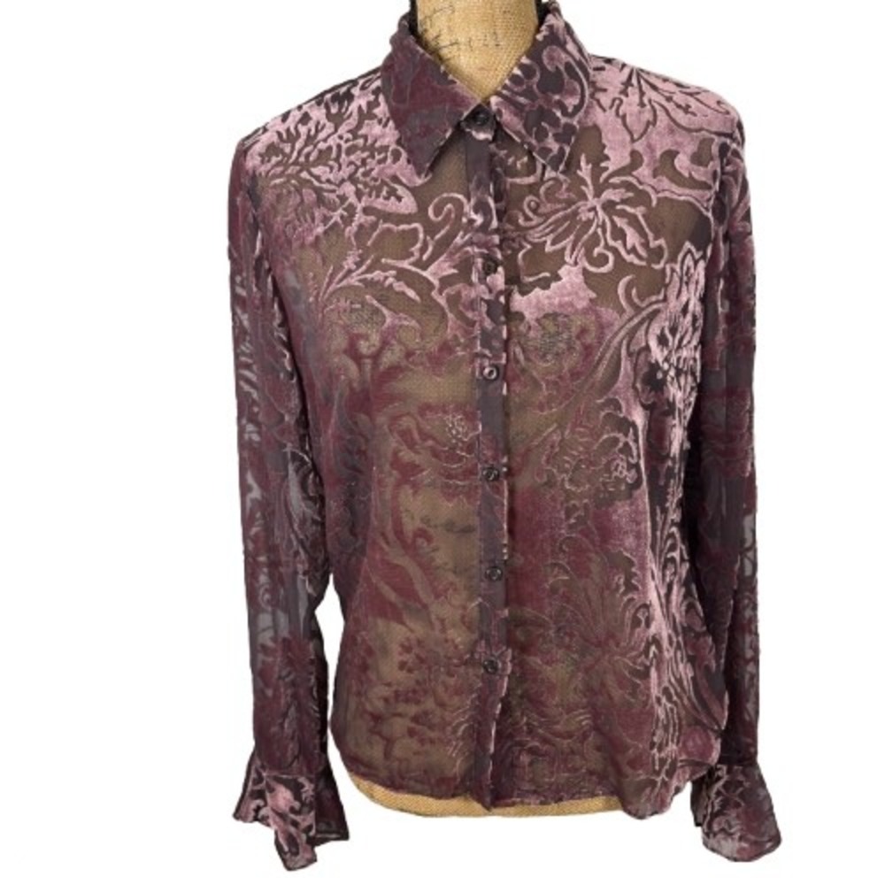 NWT Worthington Velvet Burnout Button Up Shirt Mauve Witchy Whimsigoth Size 12